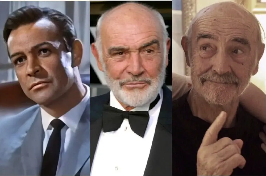 Sean Connery in 1964, 2007, and 2019. 