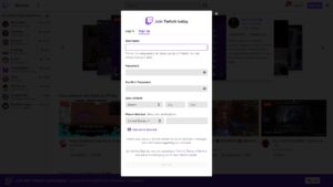 Screenshot of the Twitch sign-up form