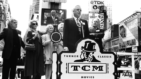 From left: Arthur Hiller, Arlene Dahl, Jane Powell, Celeste Holm, Robert Osborne and Van Johnson helped launch TCM with a Times Square event on April 14, 1994. TCM EVENTS/PUBLIC RELATIONS