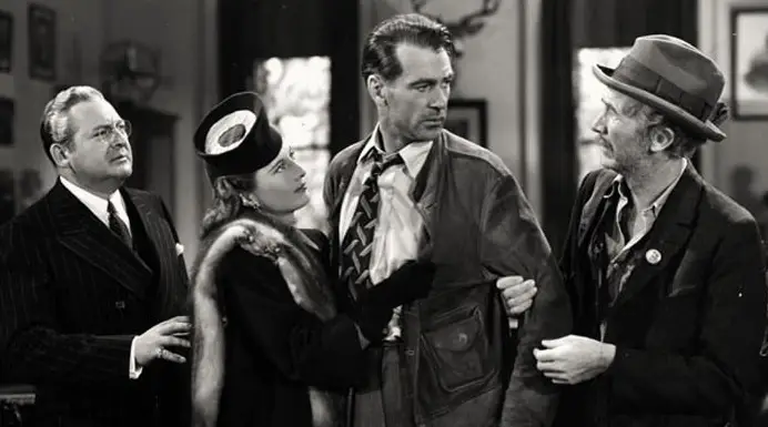 Edward Arnold, Barbara Stanwyck, Cooper, and Walter Brennan in Meet John Doe, 1941