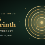 Pan's Labyrinth 20th Anniversary, in theatres now through Oct. 22, 2026, with a glowing gold labyrinth on a dark green background